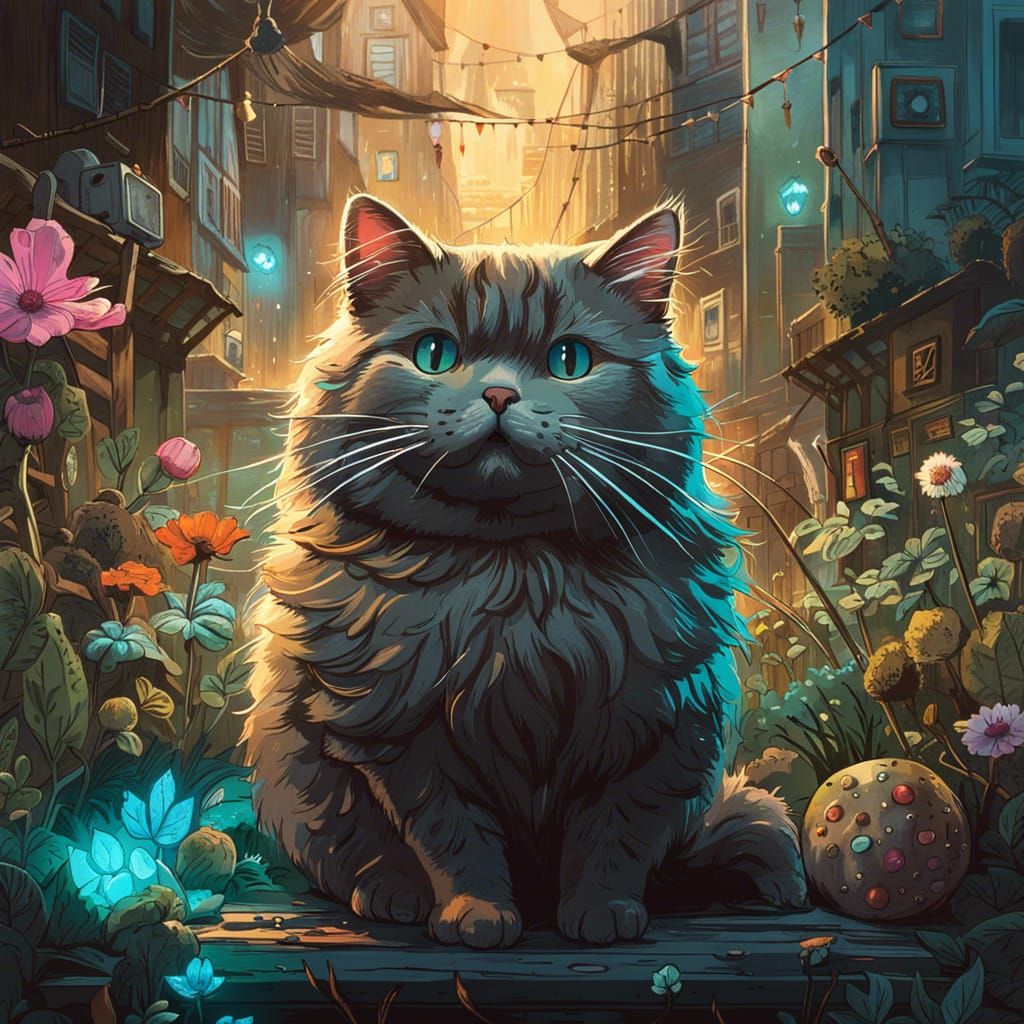 Pusheen Cat in Digital Art Style