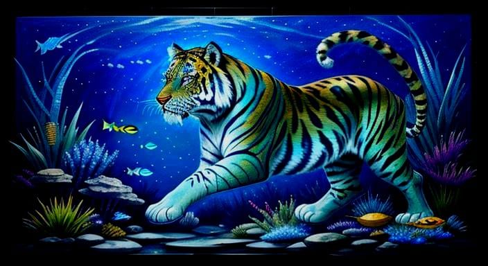 Iridescent Blue Fish Mosaic at Night