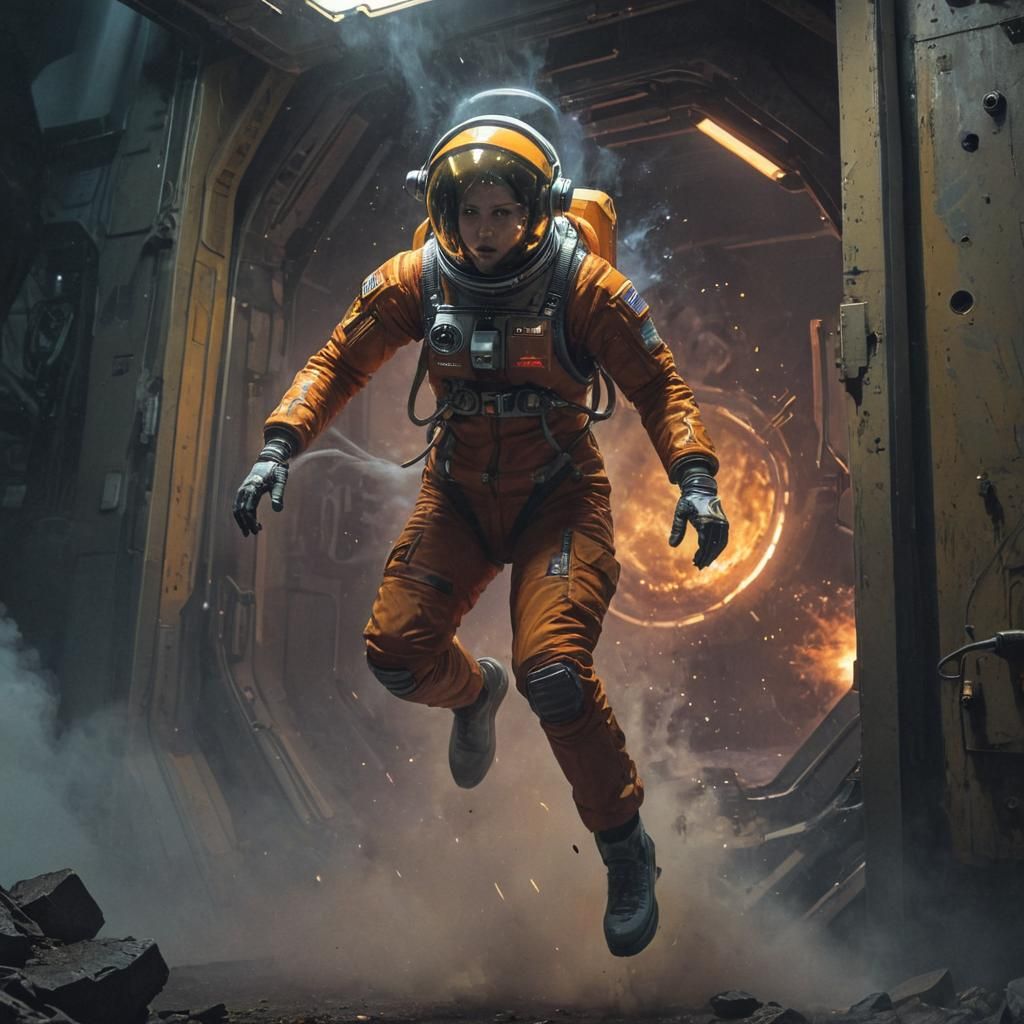 Female Astronaut Jumps Through Sci-Fi Portal