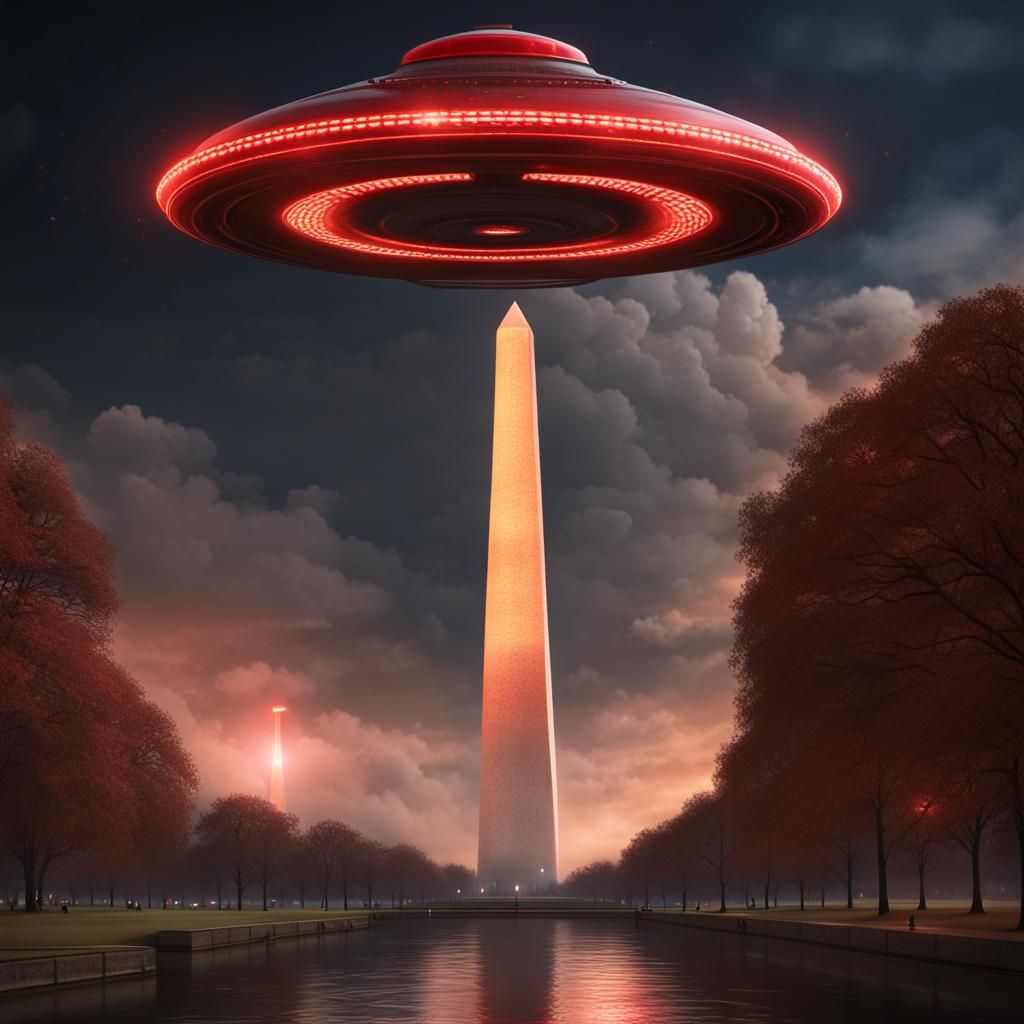 UFO Hovers Above Washington Monument: Matte Painting