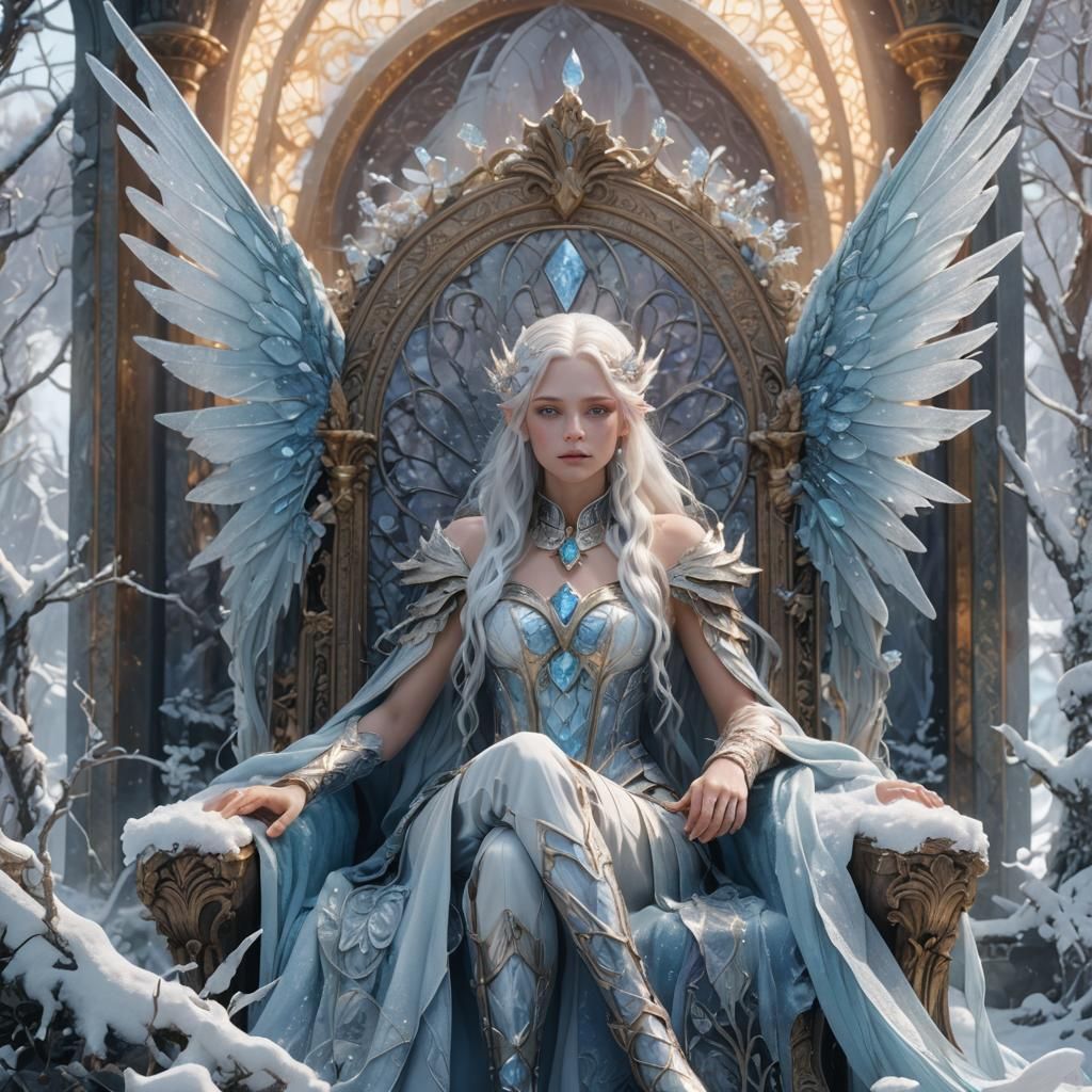 Ice Fairy Queen on Throne: Fantasy Art