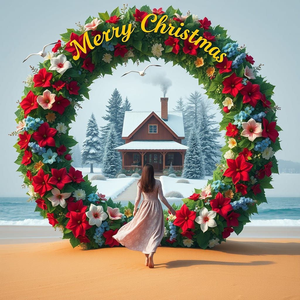 Enchanted Christmas Wreath in Whimsical Style
