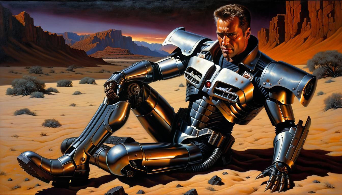 Ominous Terminator in Post-Apocalyptic Landscape