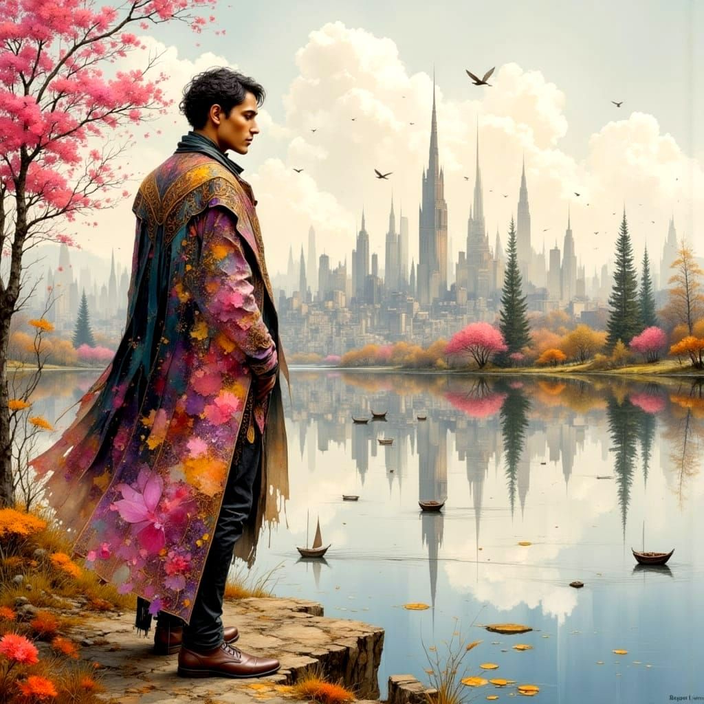 Surreal Cityscape Reflection in Earth Tone Impasto