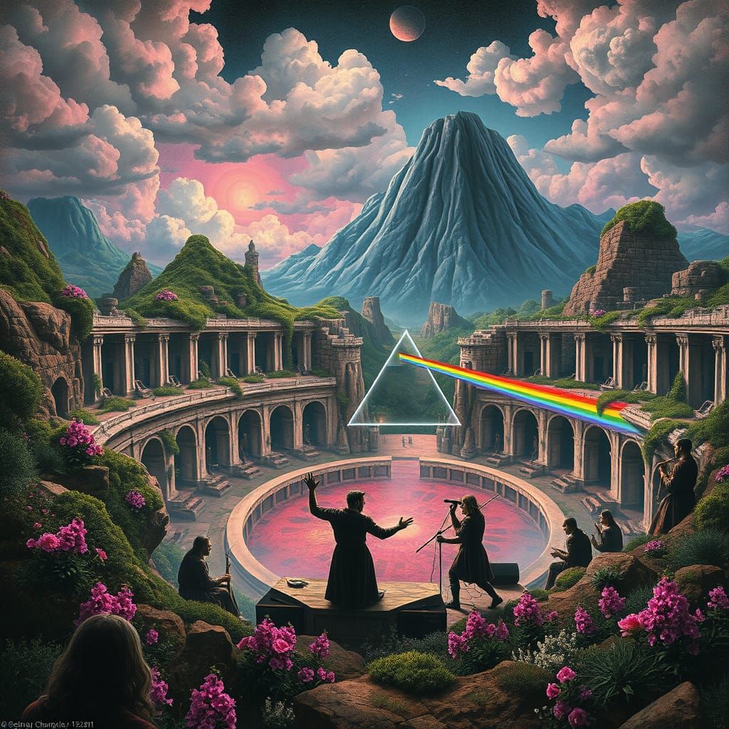 Ethereal Rock Concert in a Surreal Medieval Landscape