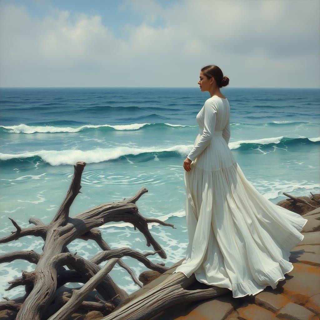 A Woman's Tear Creates Ripples in a Turquoise Ocean