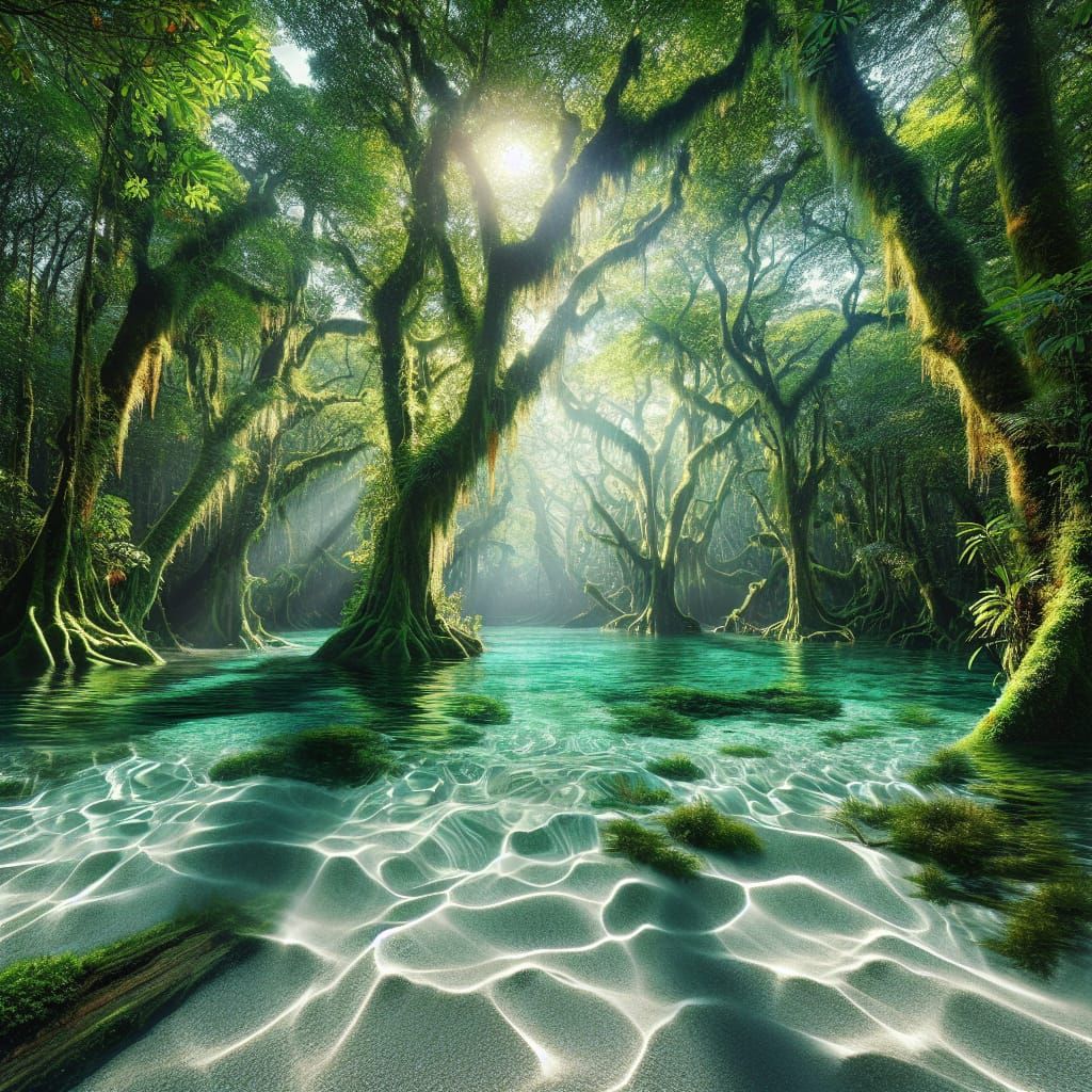 Vivid Forest Floodscape in Digital Matte Painting