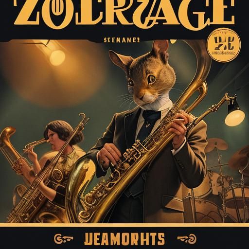 Animals Playing Jazz in Vintage Art Nouveau Style