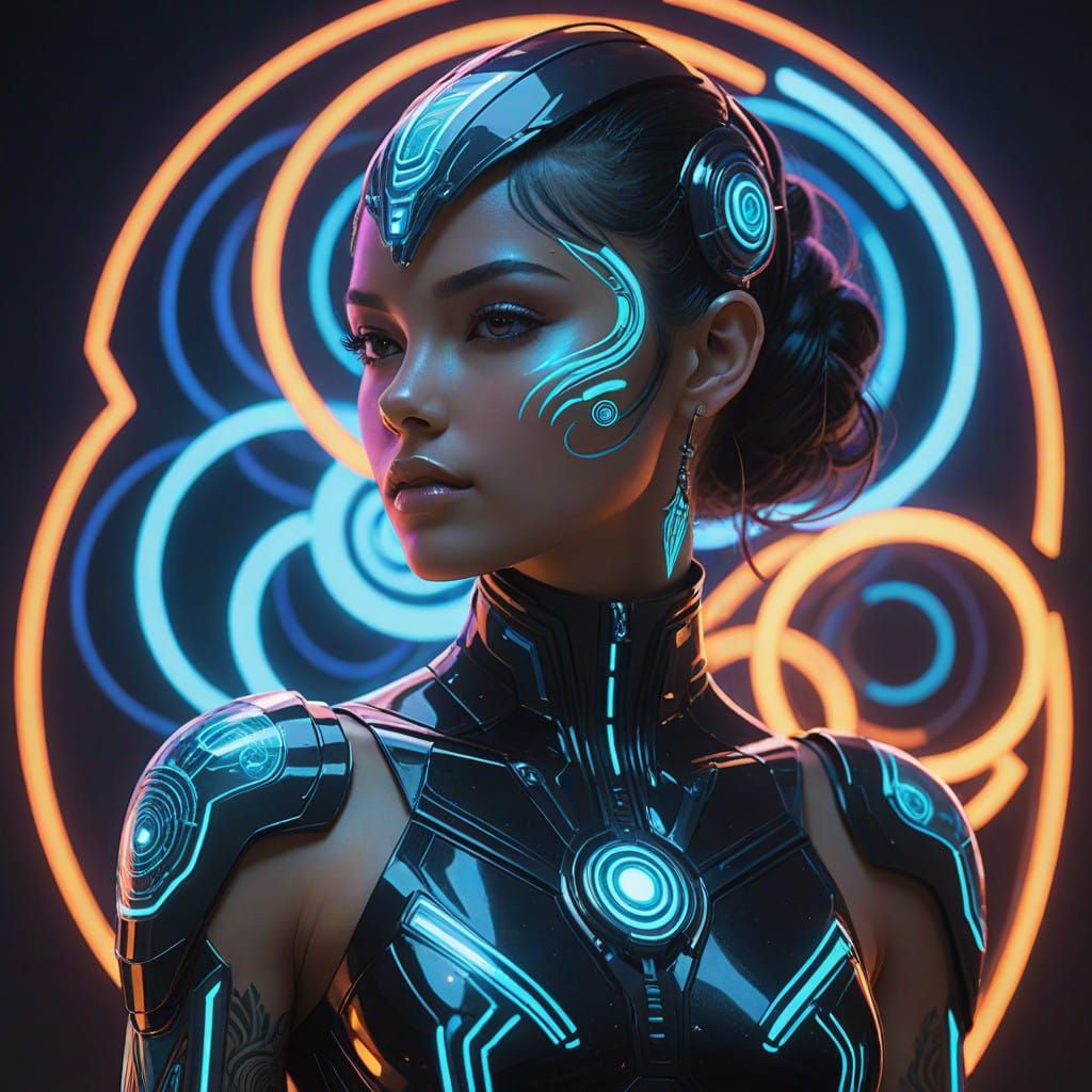 Glowing Futuristic Woman in Neon Cyberpunk Style