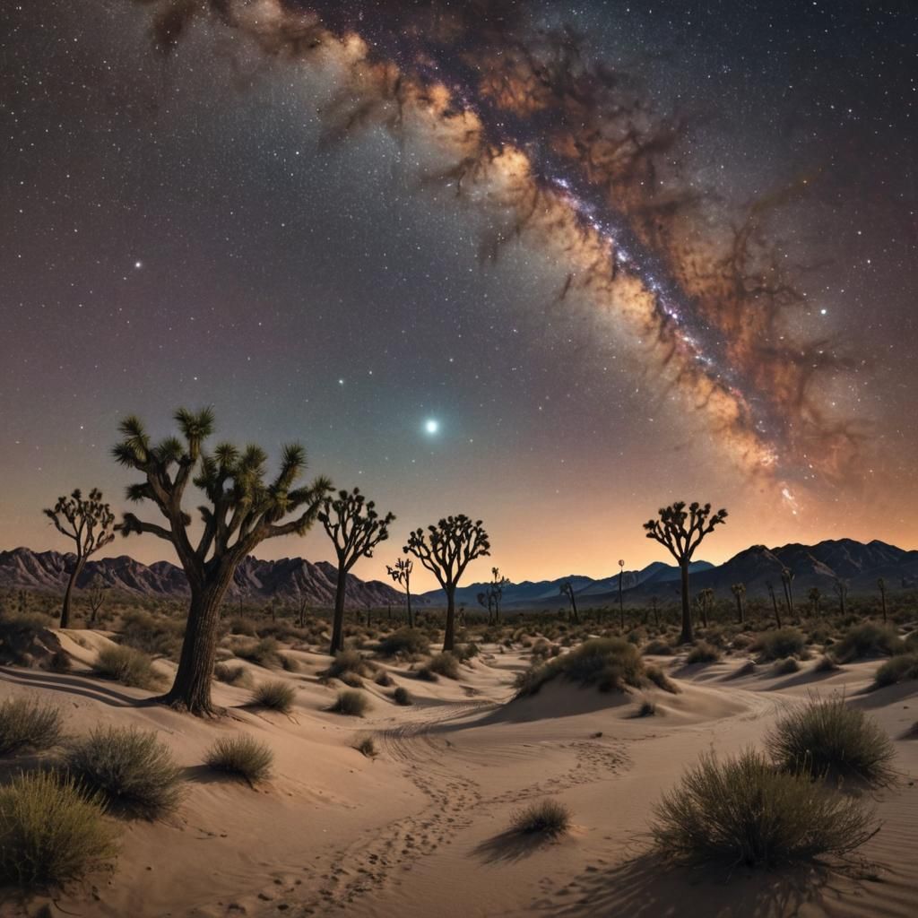 Night Desert Stream with Joshua Trees Matte Painting