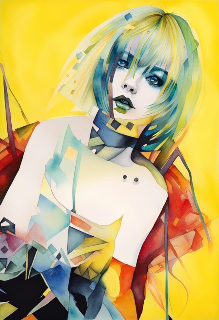 Psychedelic Dadaist Portrait with Yellow Hair