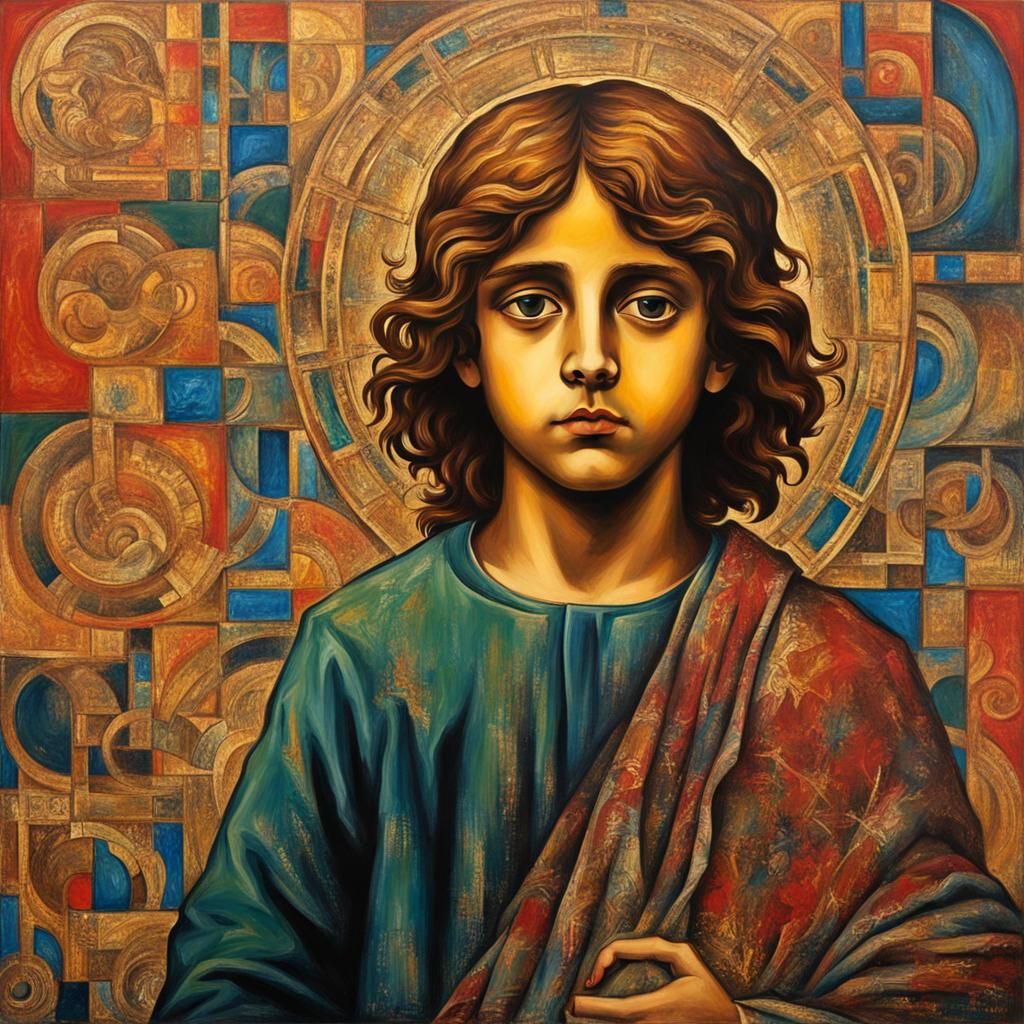 Boy Jesus in School, Rossetti Style Painting