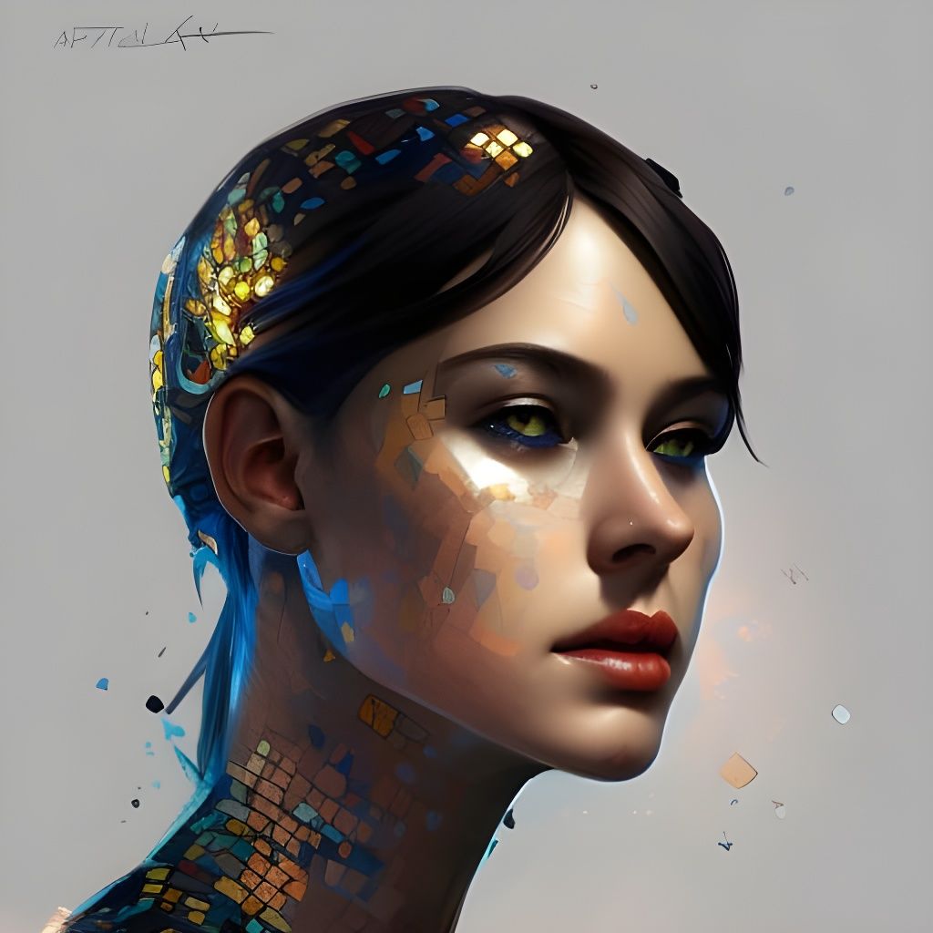 Mosaic Girl with Black Scales: Detailed Portrait