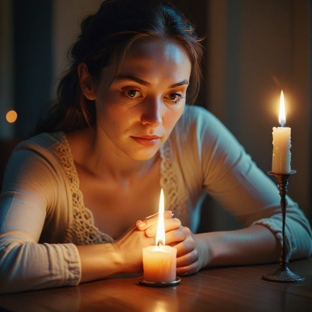 Intimate Candlelit Portrait of Memory in Surreal Style