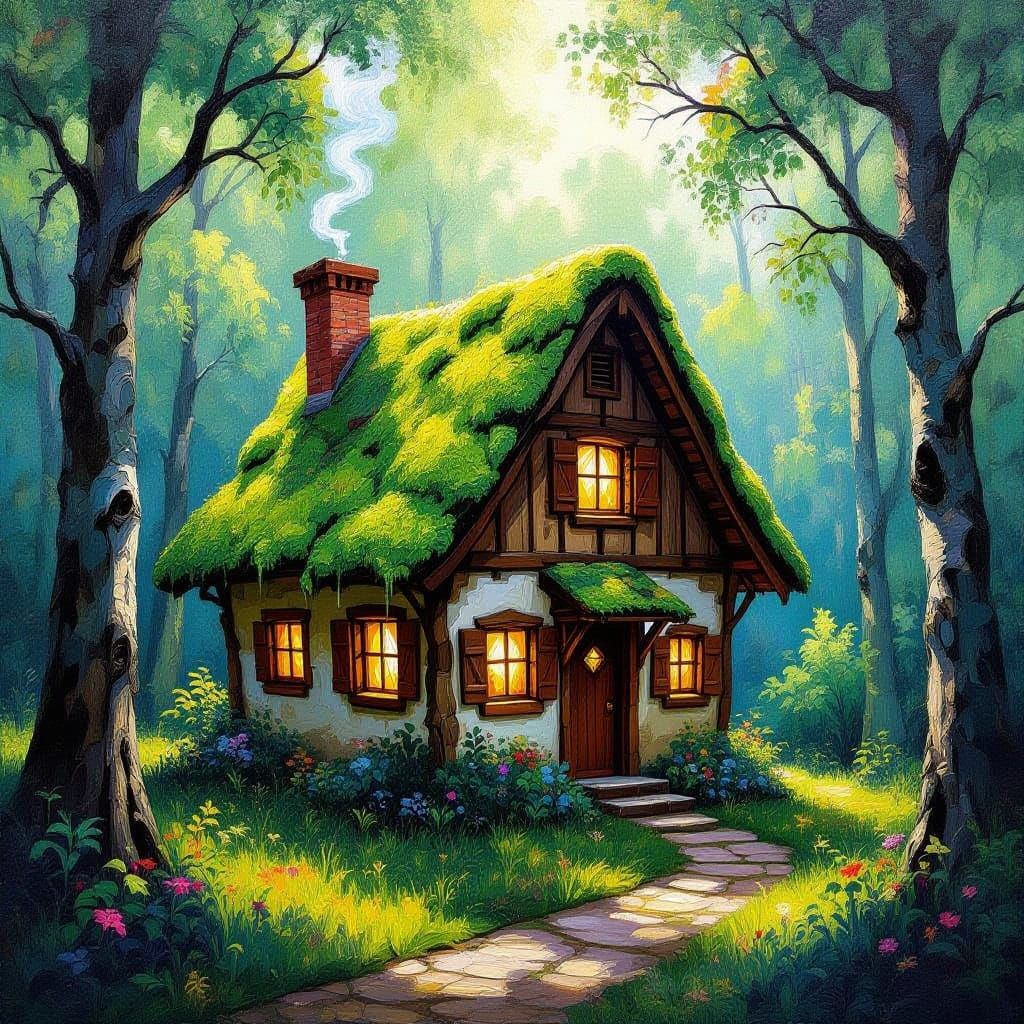 Enchanting Book House in Dreamlike Forest