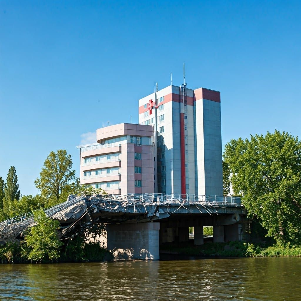 Abandoned Hospital Beneath a Crumbling Bridge