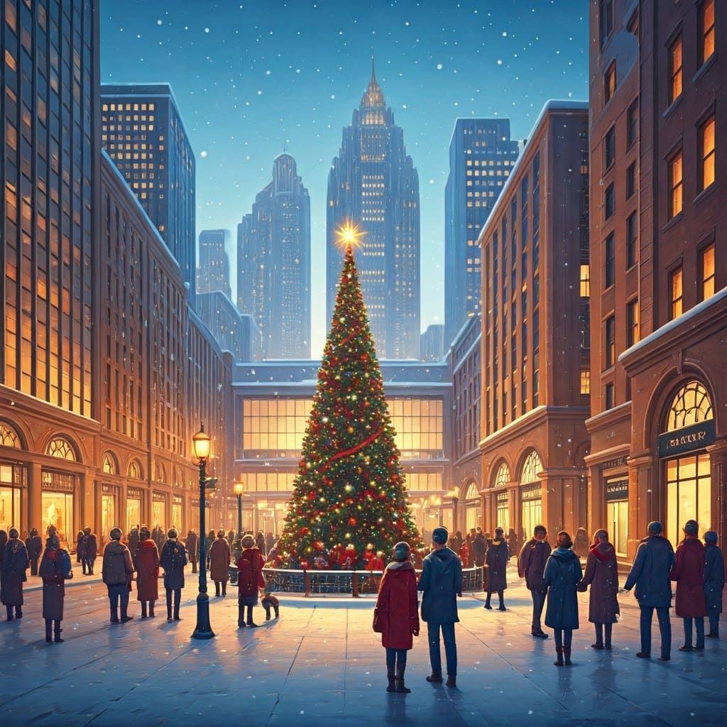 Christmas in a Bustling City: A Festive Morning