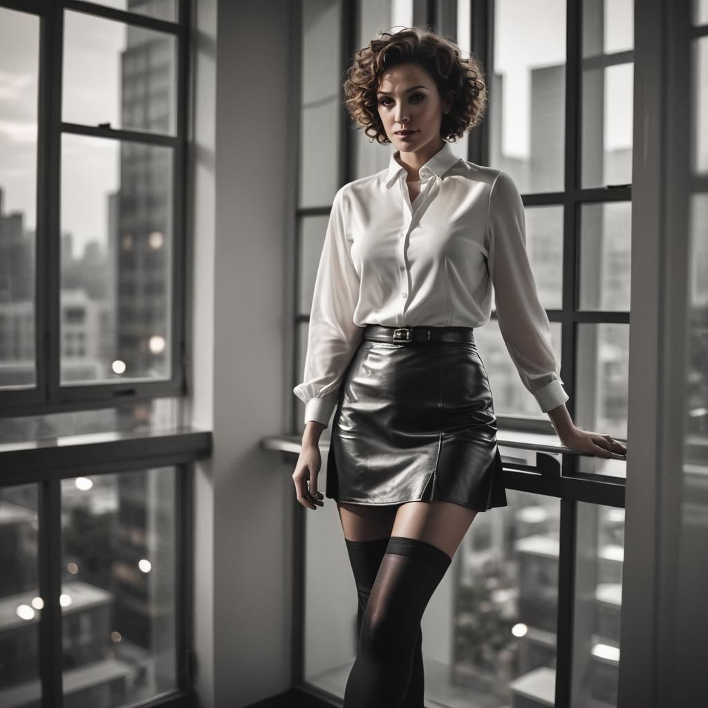 Woman in Black and White, Backlit Portrait