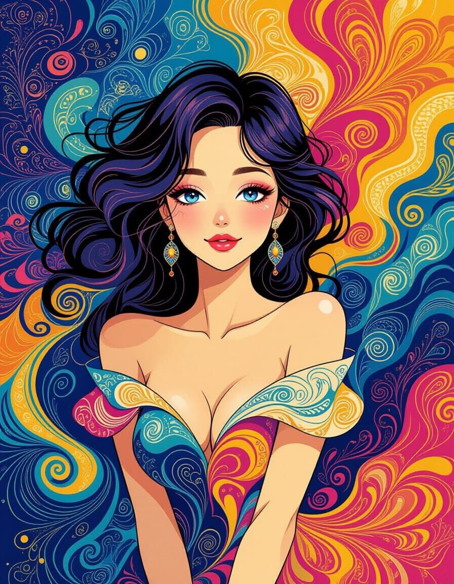 Vibrant Anime Woman in Surrealist Abstract Setting