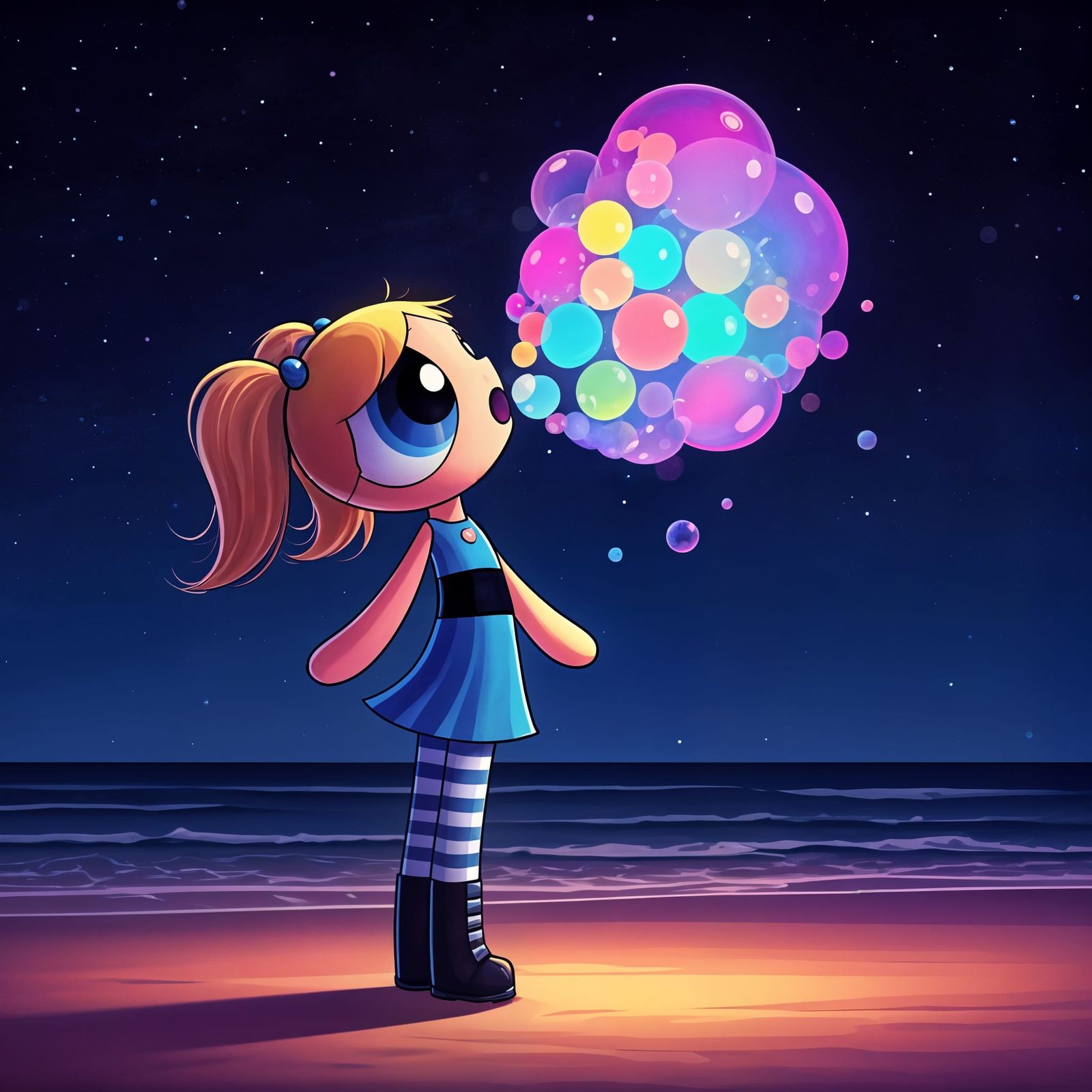 Bubbles From Powerpuff Girls Singing on Beach