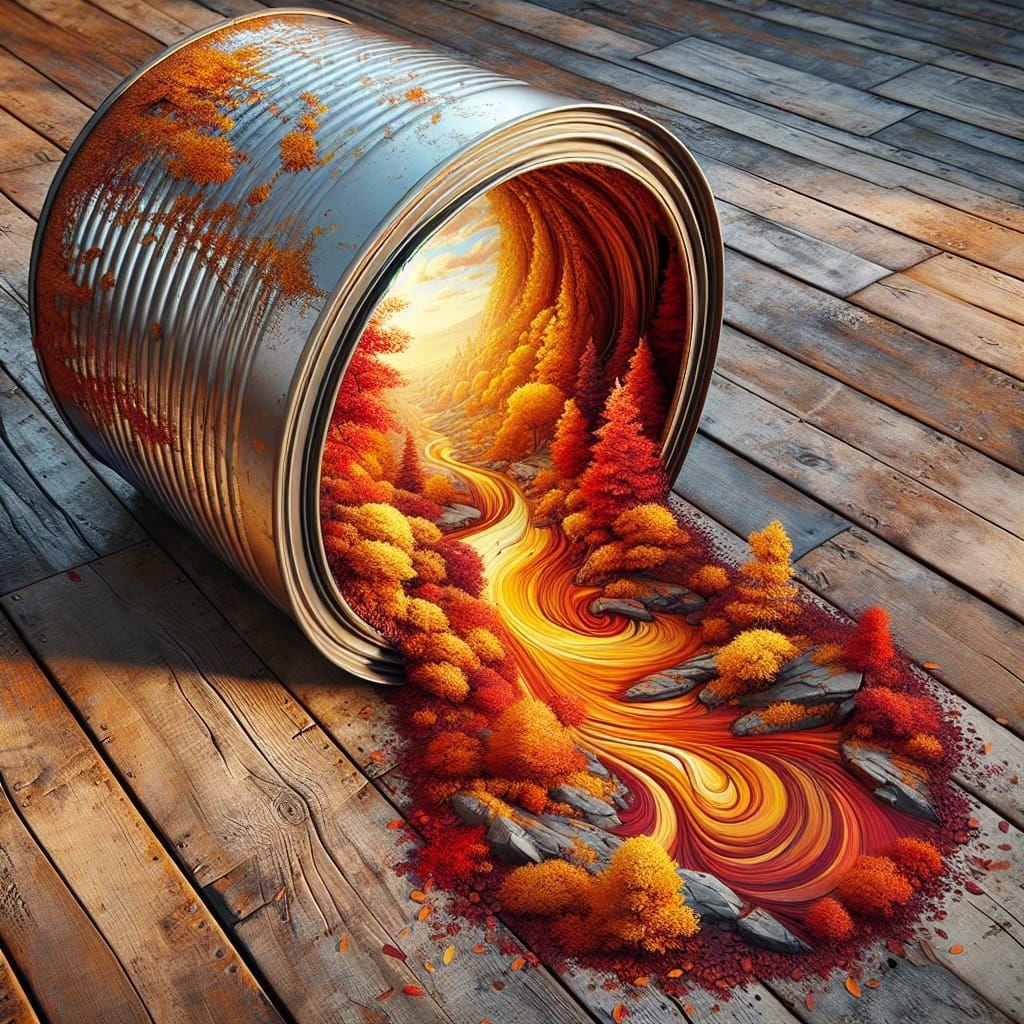 Autumnal Paint Can Landscape in 3D