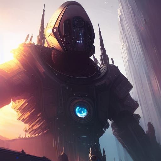 Alien Mech in City, Dark Fantasy Concept Art