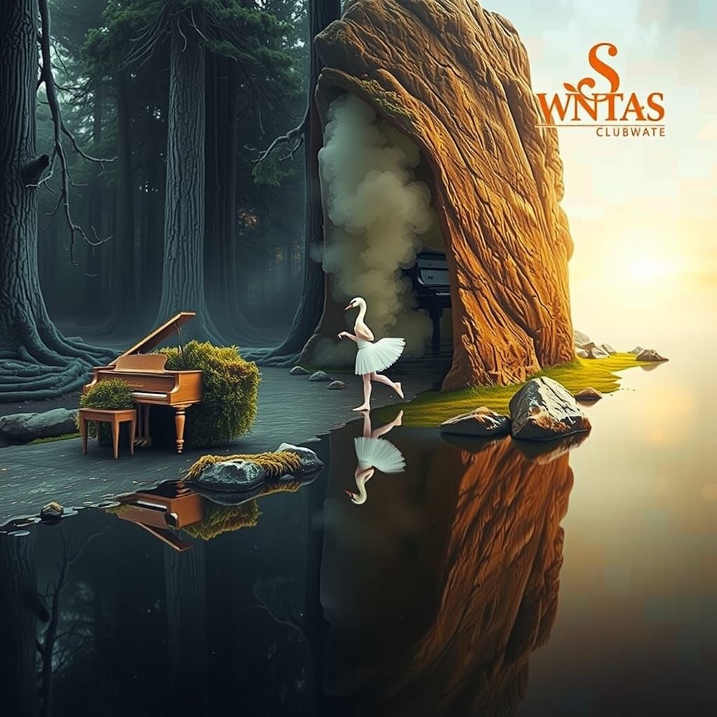 Ethereal Swan Dancer in Double Exposure Style