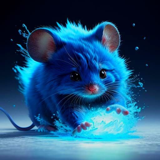 Cute Blue Mouse in Hyperrealistic Splash Art
