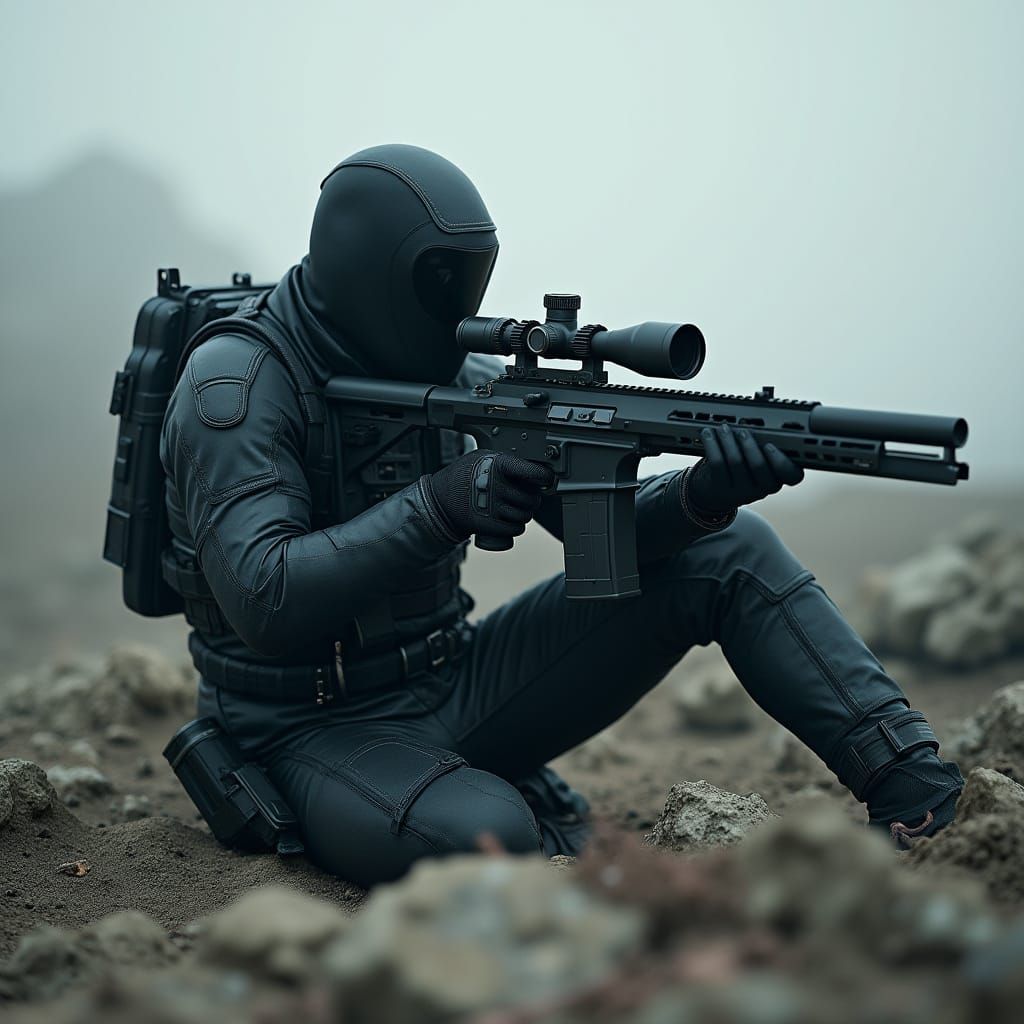 Stealthy Assassin in Gritty High-Tech Gear
