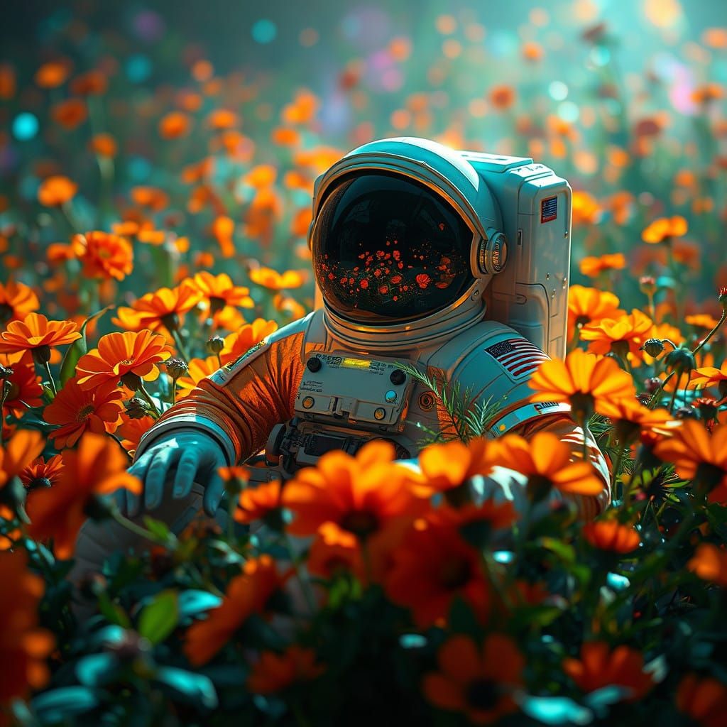 Astronaut Amidst Vibrant Bloom