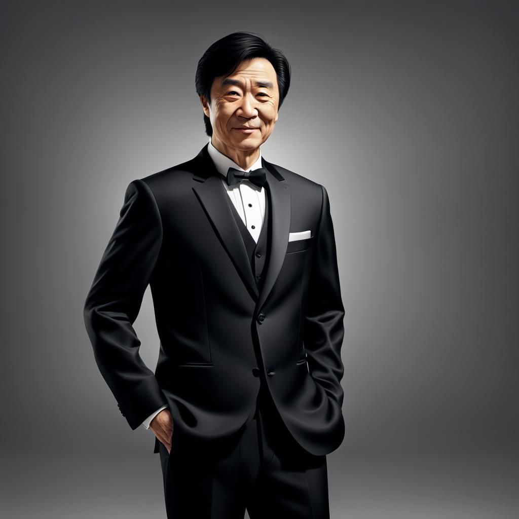 Charismatic Man in Tuxedo, Photorealistic Matte Painting