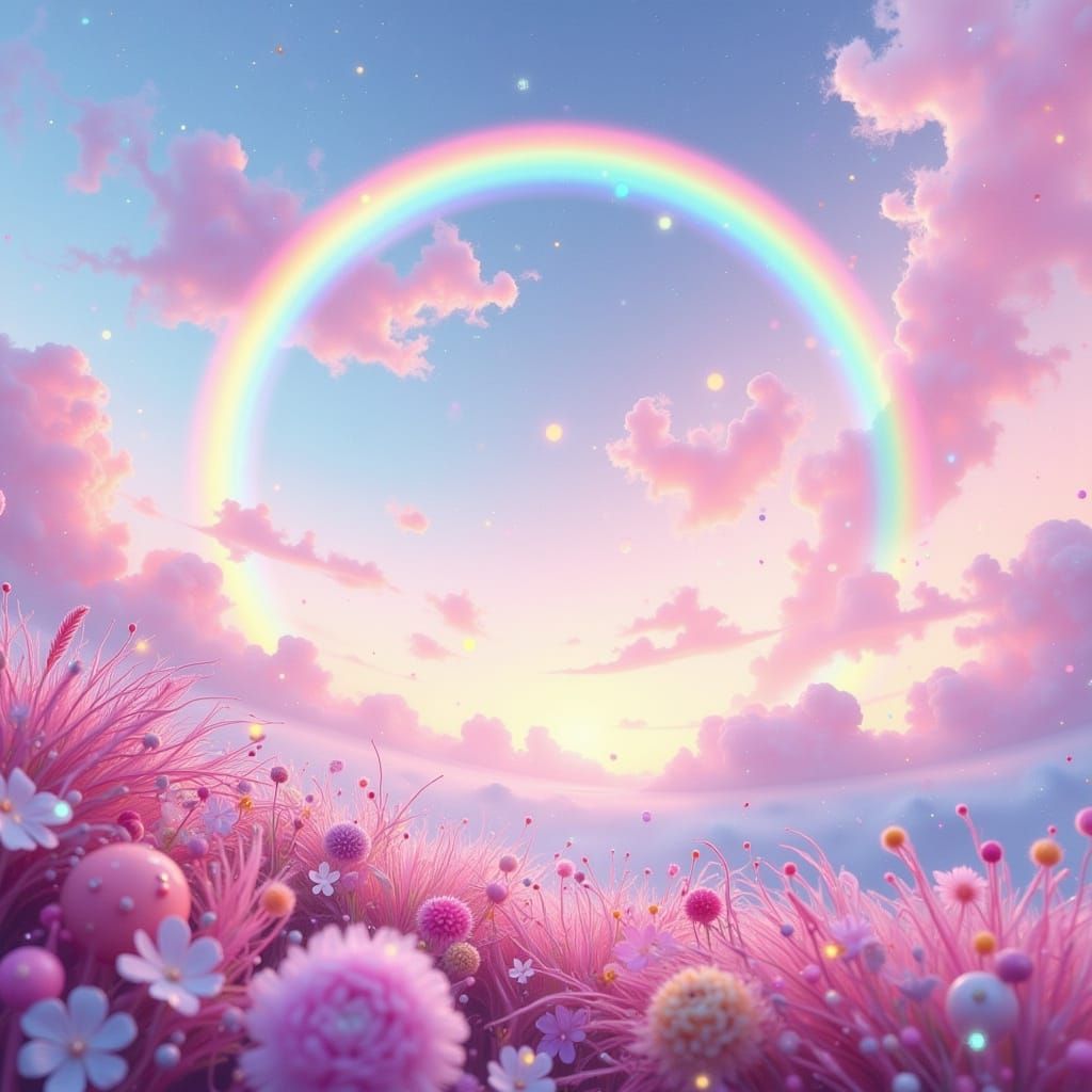 Dreamy Fairy Punk Landscape with Soft Focus Rainbow