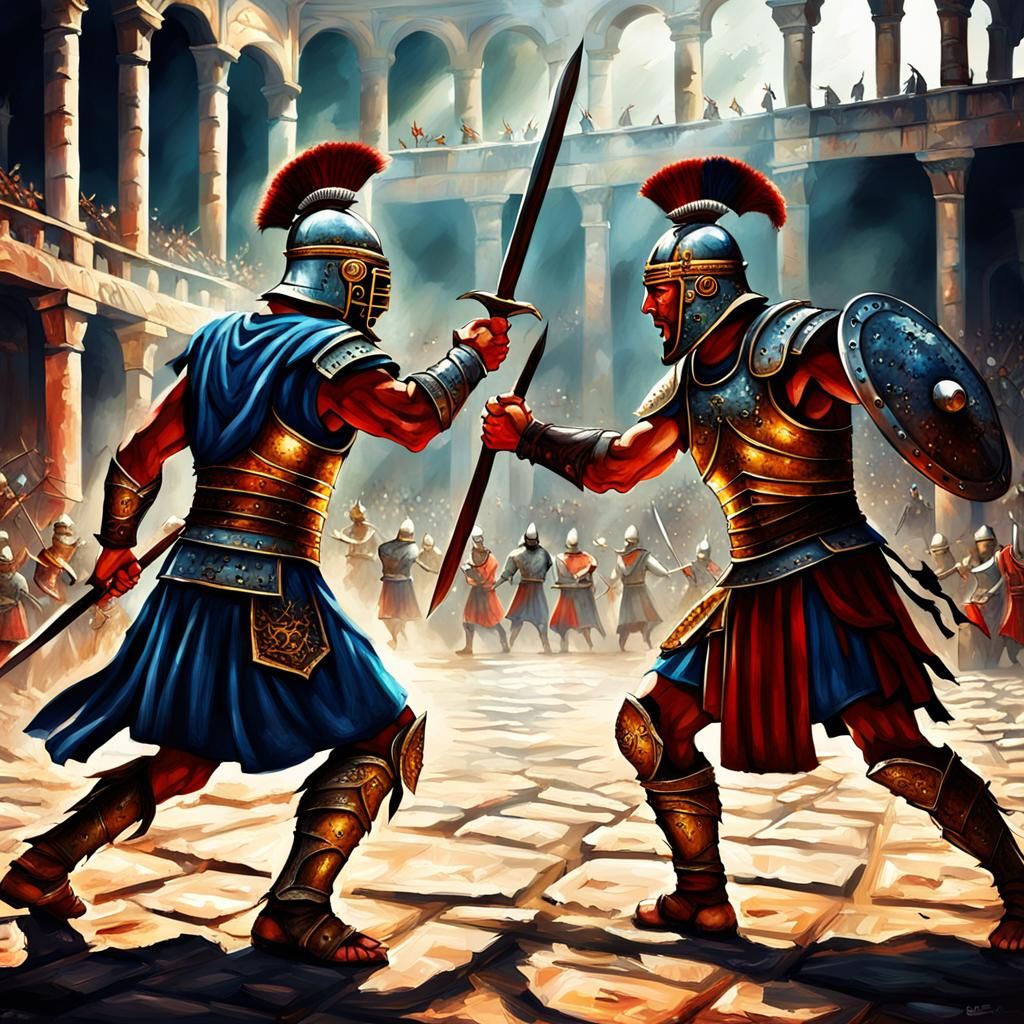 Medieval Gladiators Duel in Fantasy Art Style