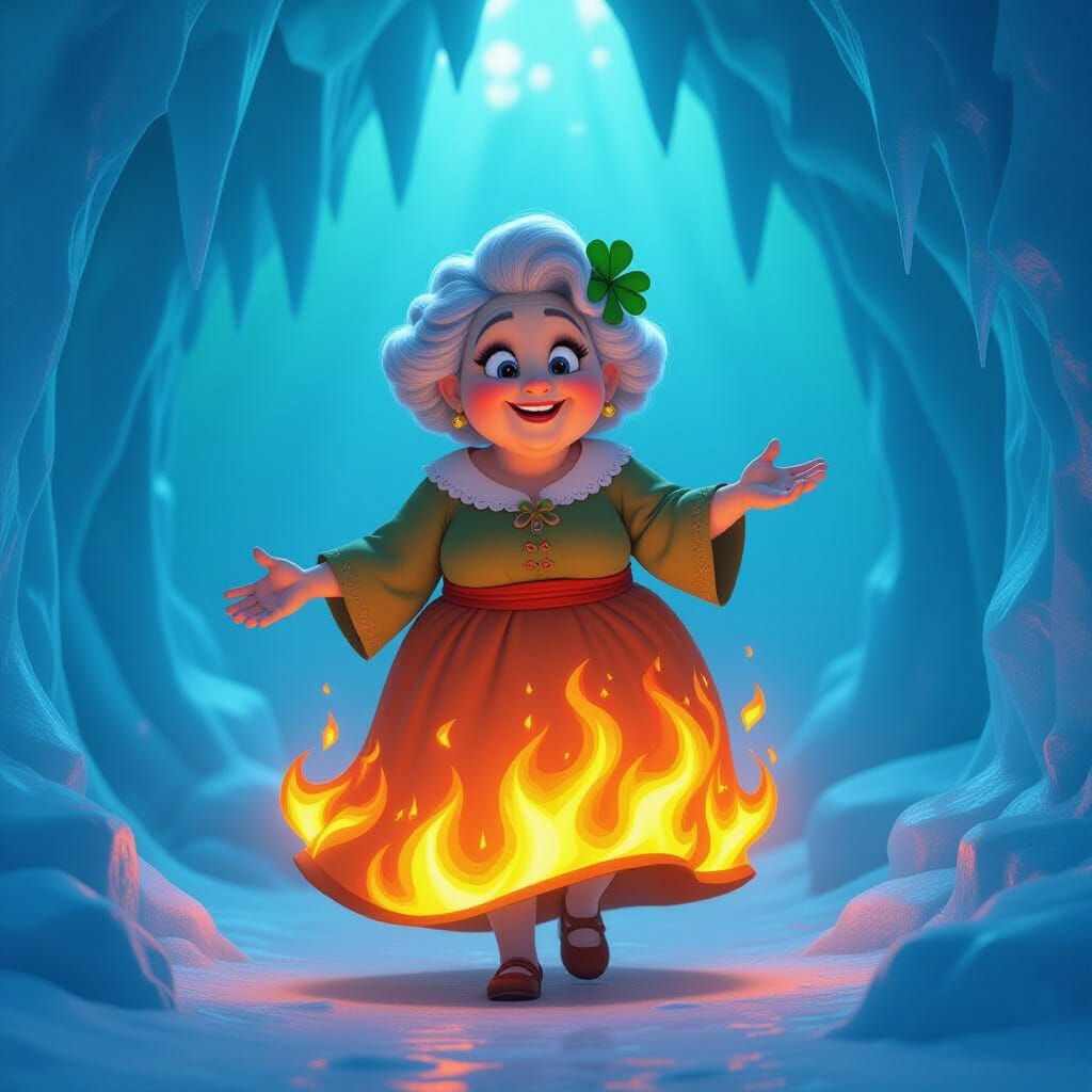 Grandmother of Flames Enters Ice Cave in Pixar Style