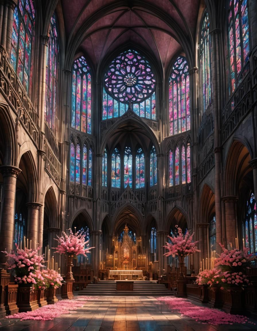 Cathedral Altar with Stained Glass in Digital Painting