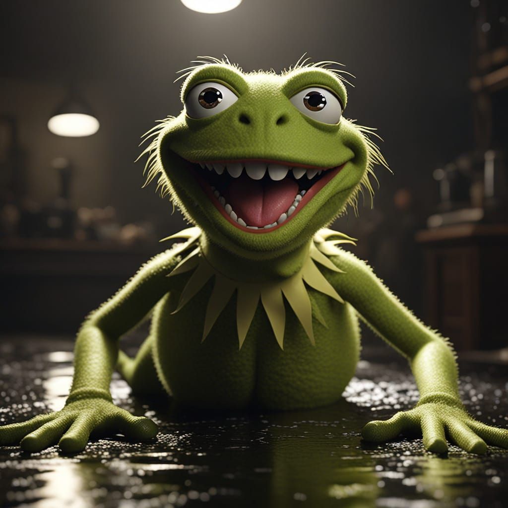 Uncanny Kermit's belly landing