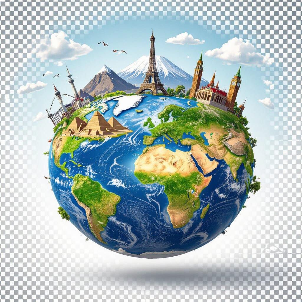 Floating 3D World Globe with Landmarks