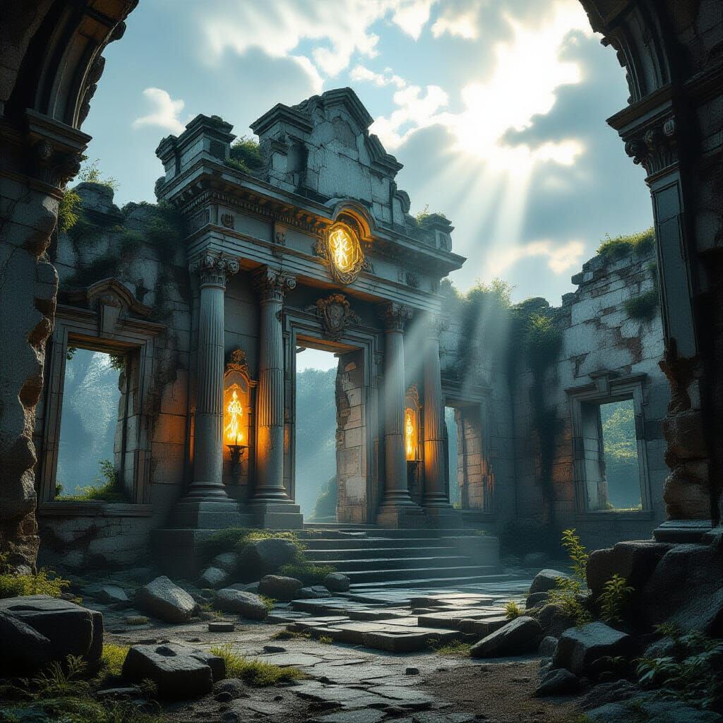 Ancient Ruin Rebirth with Ethereal Light