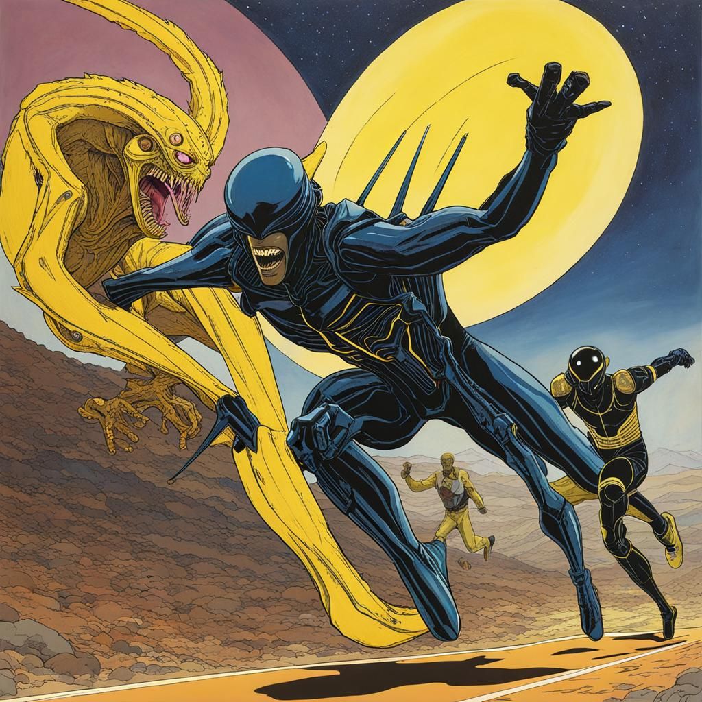 Galactic Olympics: Xenomorph vs. Bolt, Basquiat Style