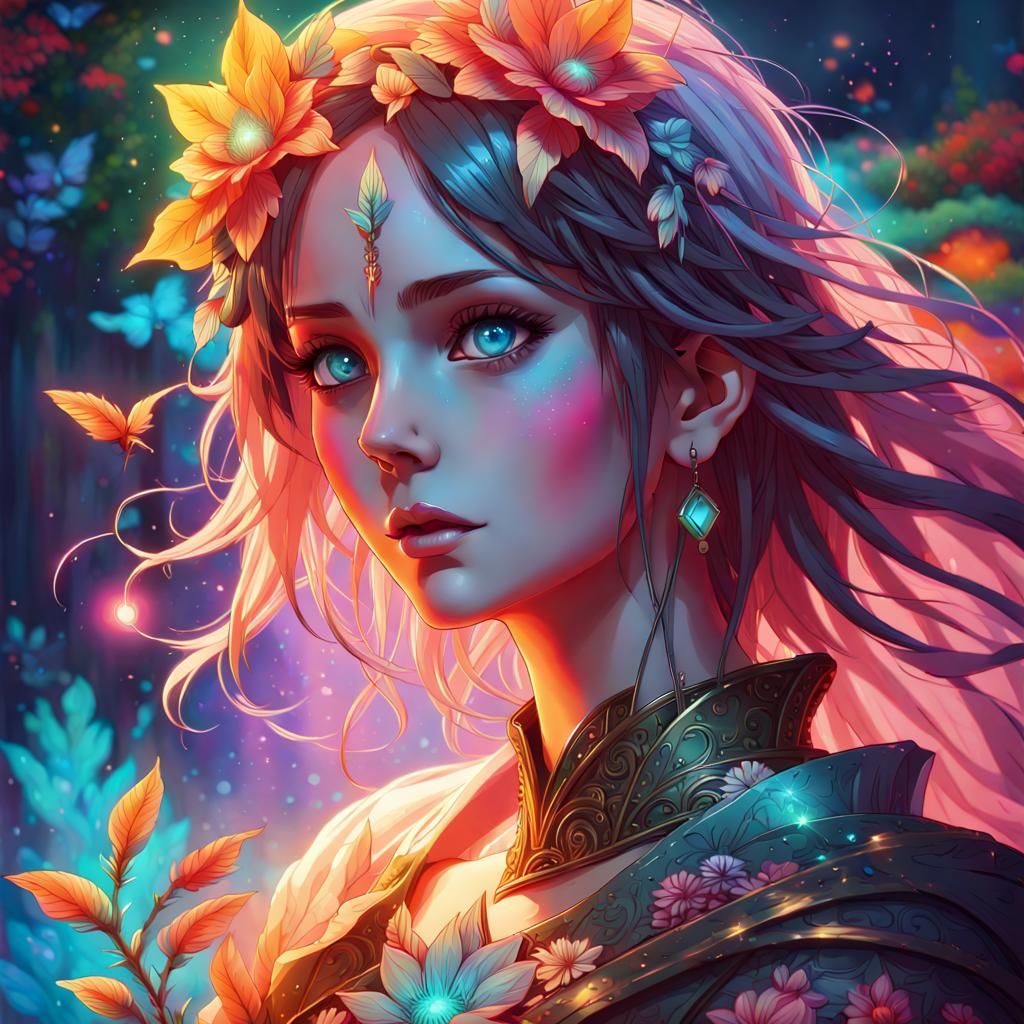 Bioluminescent Fantasy Portrait in Anime Style