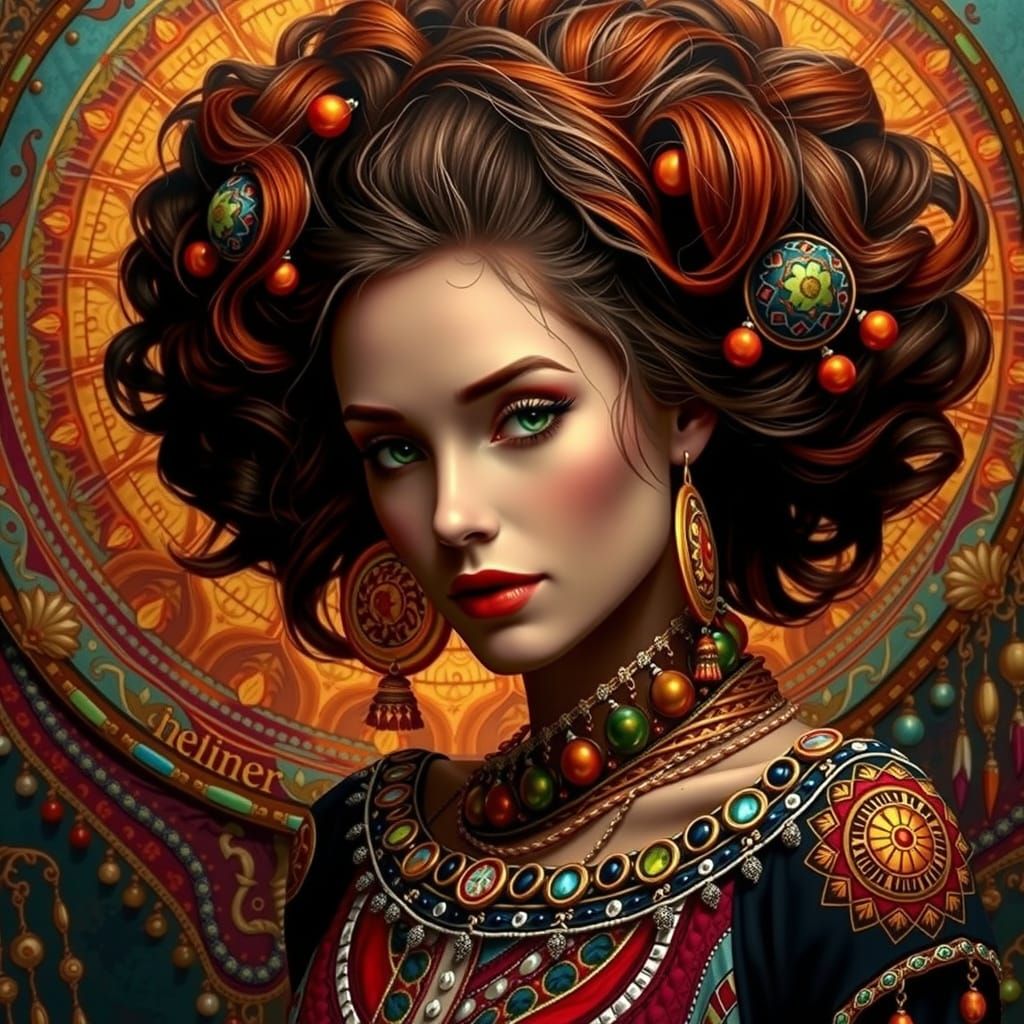 Elegant Woman with Green-Gold Eyes in Hyperrealism Style