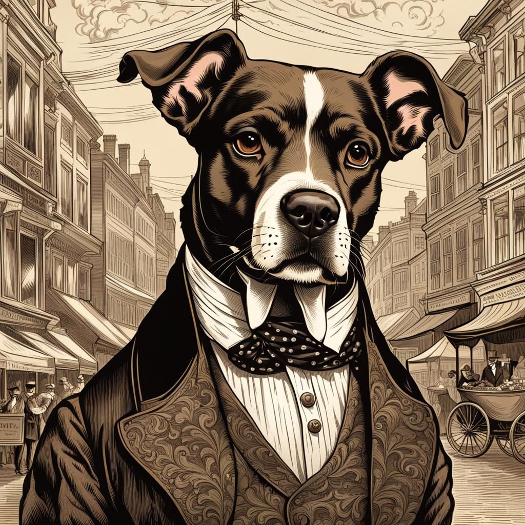 Defiant Dog in Glamorous Victorian Illustration