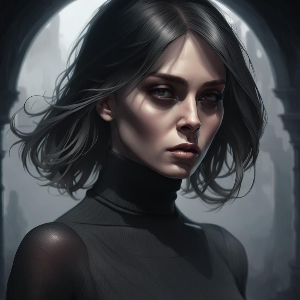 Sinister Shadowy Woman in Dark Fog, Hyperdetailed Art