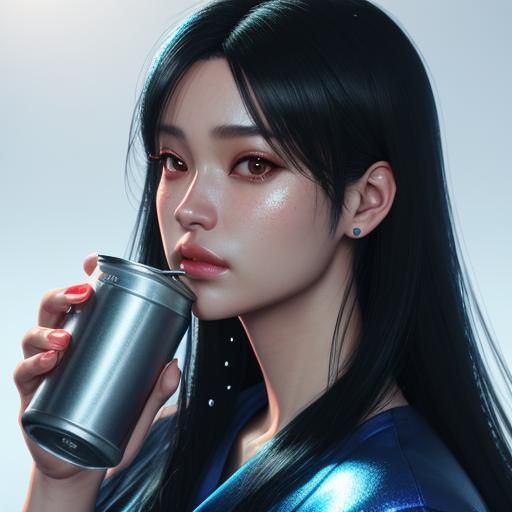 Anime Girl Drinking Beer in 3D Art