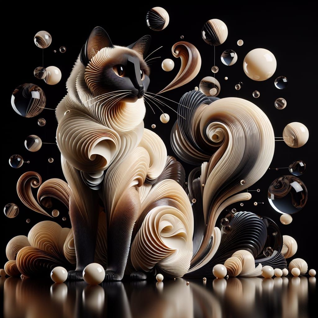 Glass Ribbon Siamese Cat 3D Digital Art