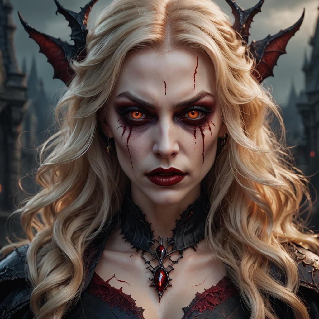 Evil Blonde Vampire Portrait, Detailed Fantasy Art
