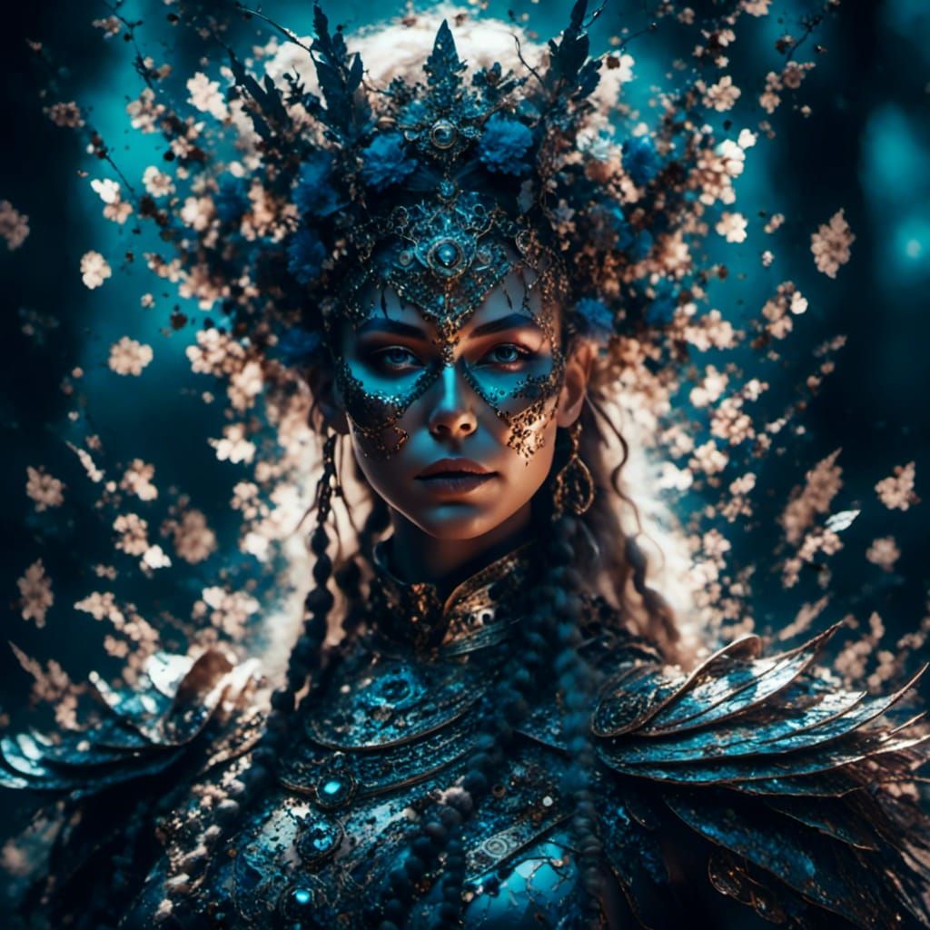 Moonlit Warrior Face in Forest Double Exposure