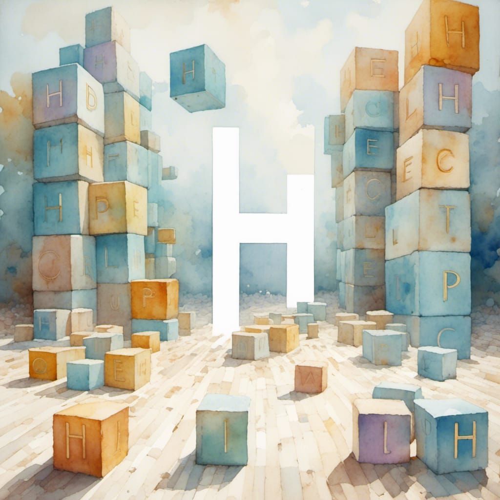 Watercolor Wooden Cubes with Letter H on White