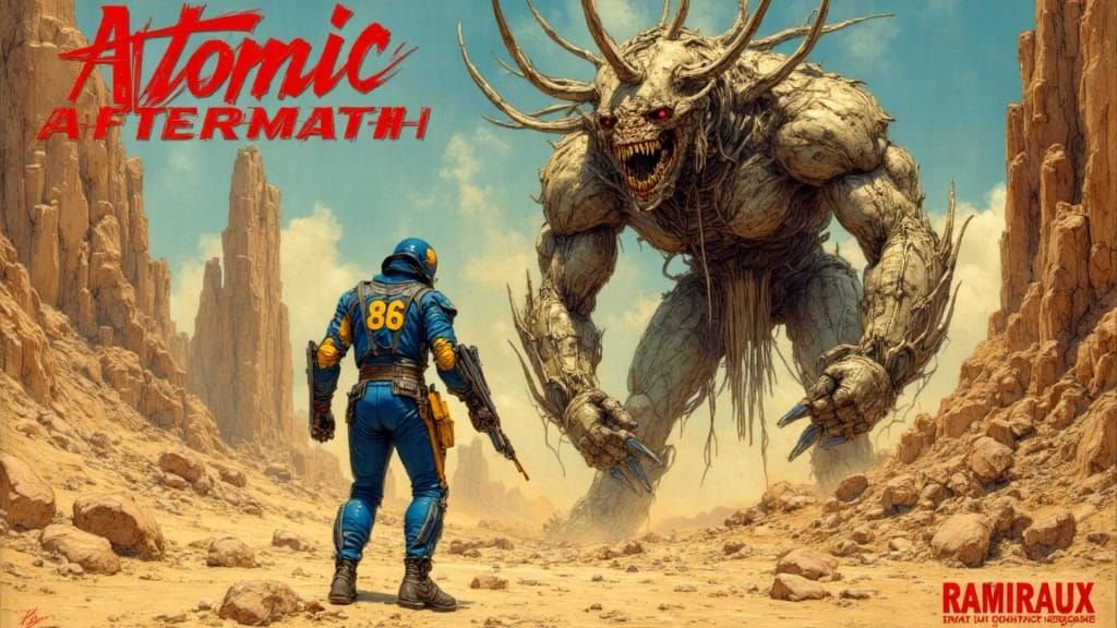Atomic Aftermath: Survivor Battles Mutant in Desert Ruins