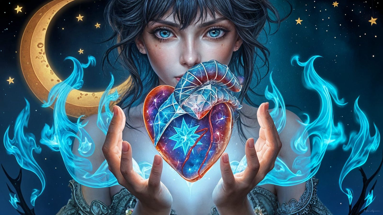 Diamond Heart in Woman's Hands, Digital Art
